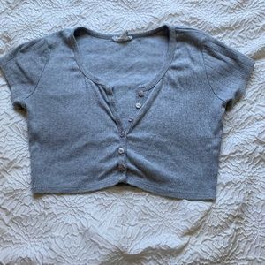 Grey Cropped Baby Button Up